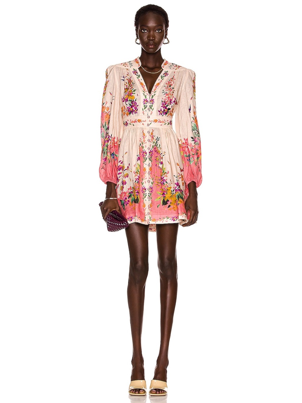 Zimmermann Tropicana Plunge Mini Dress in Cream Floral — Size 1 / Small